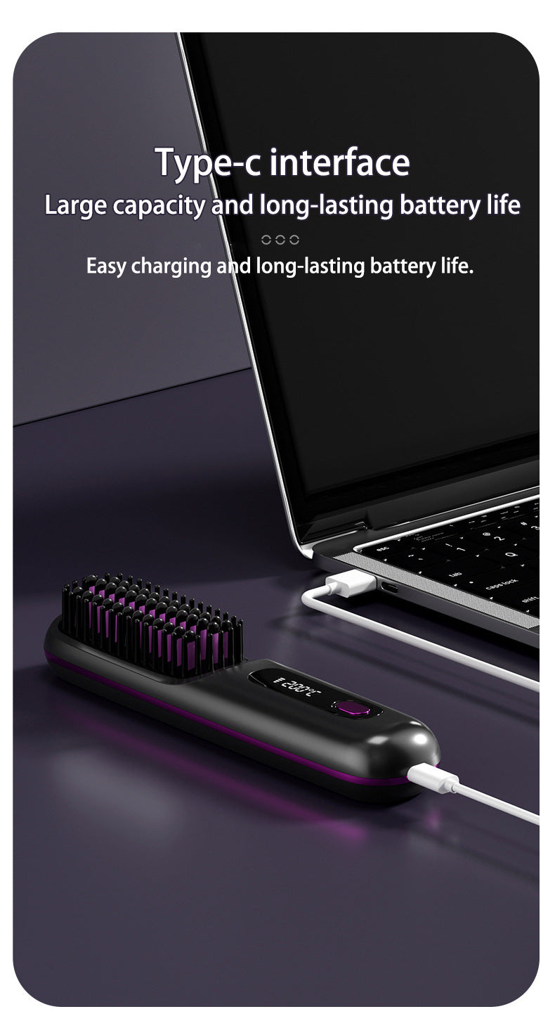 Wireless Portable Hair Straightener Brush with Fast Heating