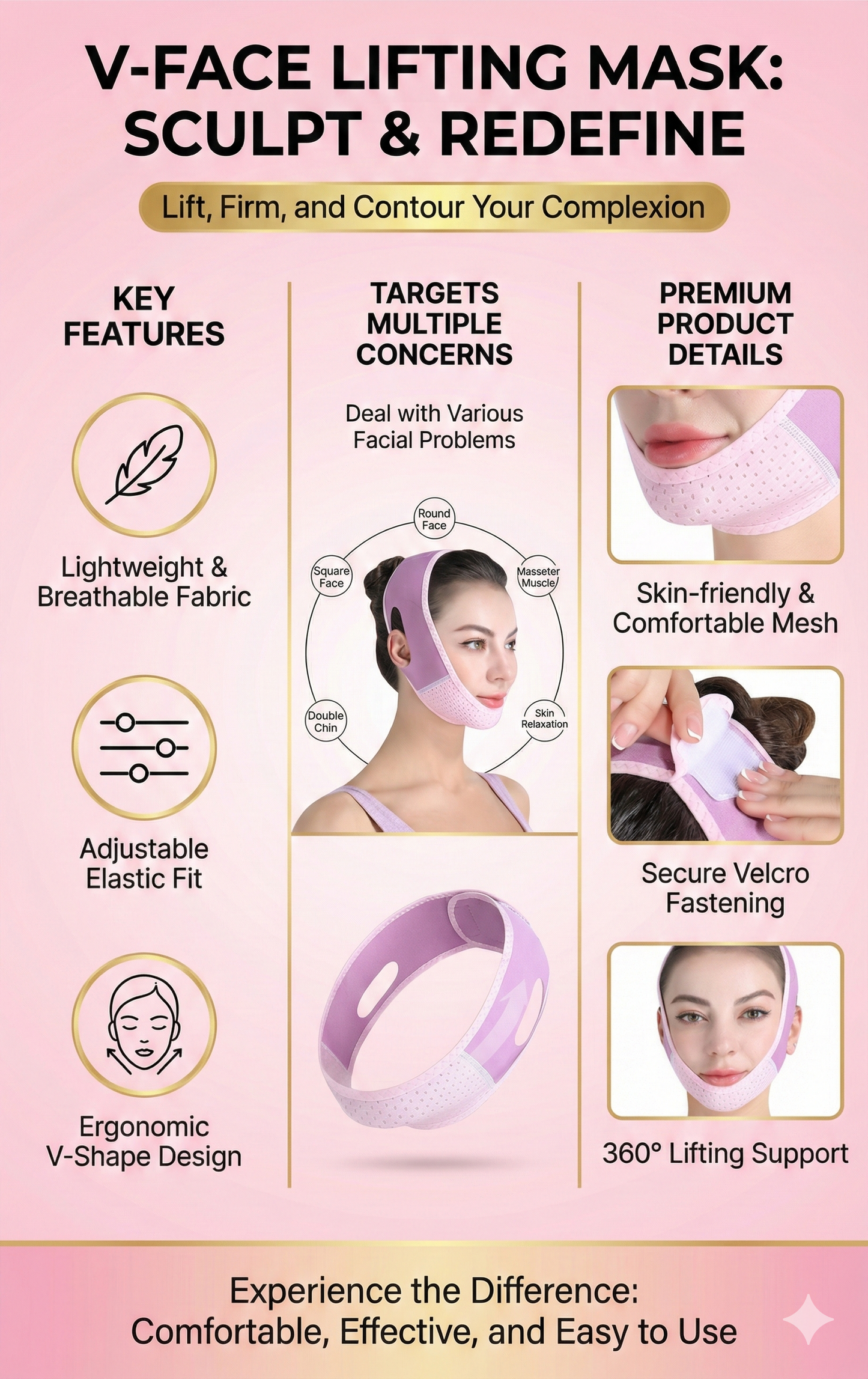 V-Line Lifting Face Mask & Double Chin Reducer (Breathable Mesh)