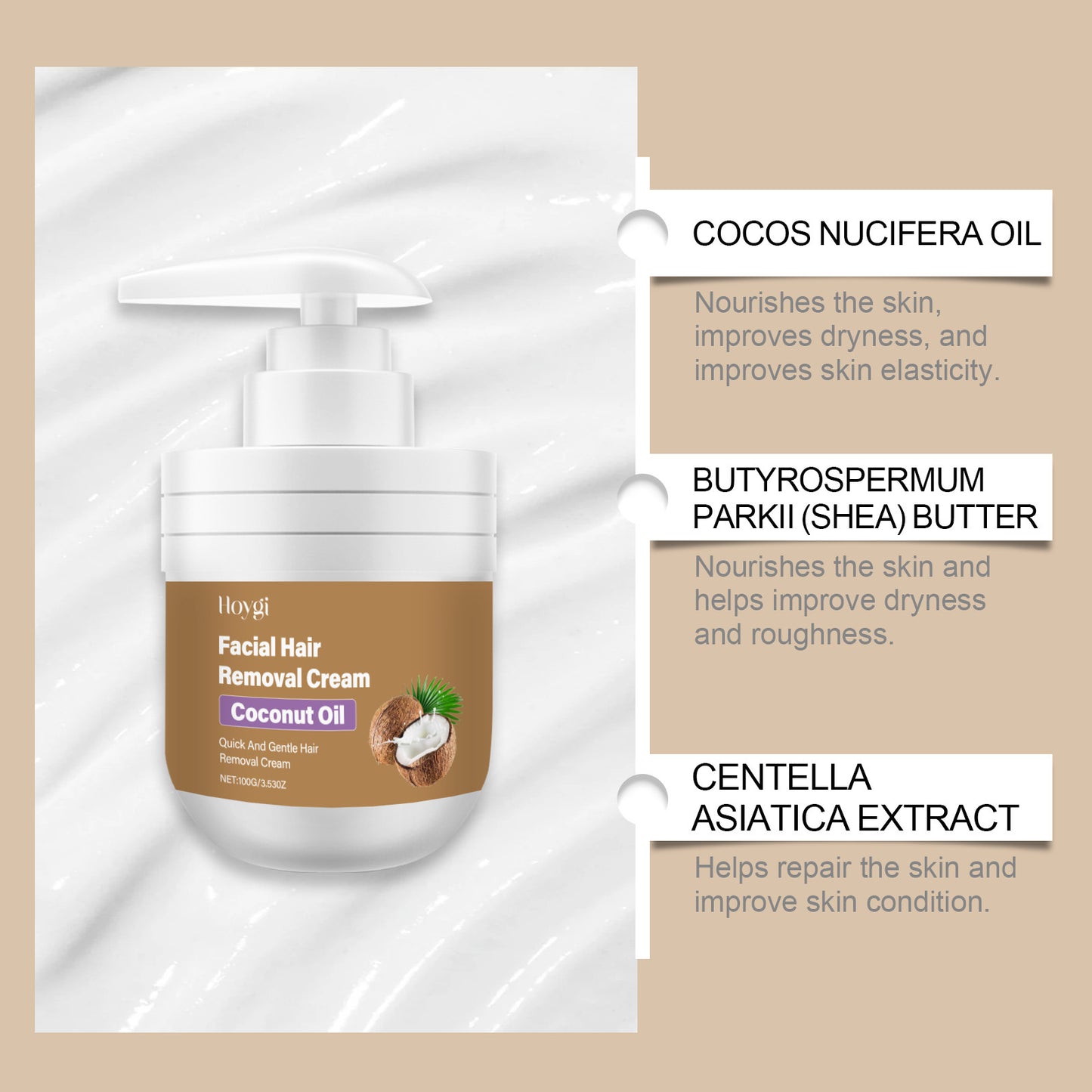 Coconut Oil Gentle Facial Hair Removal Cream