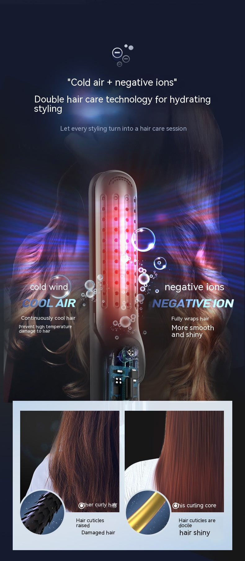 Cold Airflow Styler & Flat Iron with Negative Ions