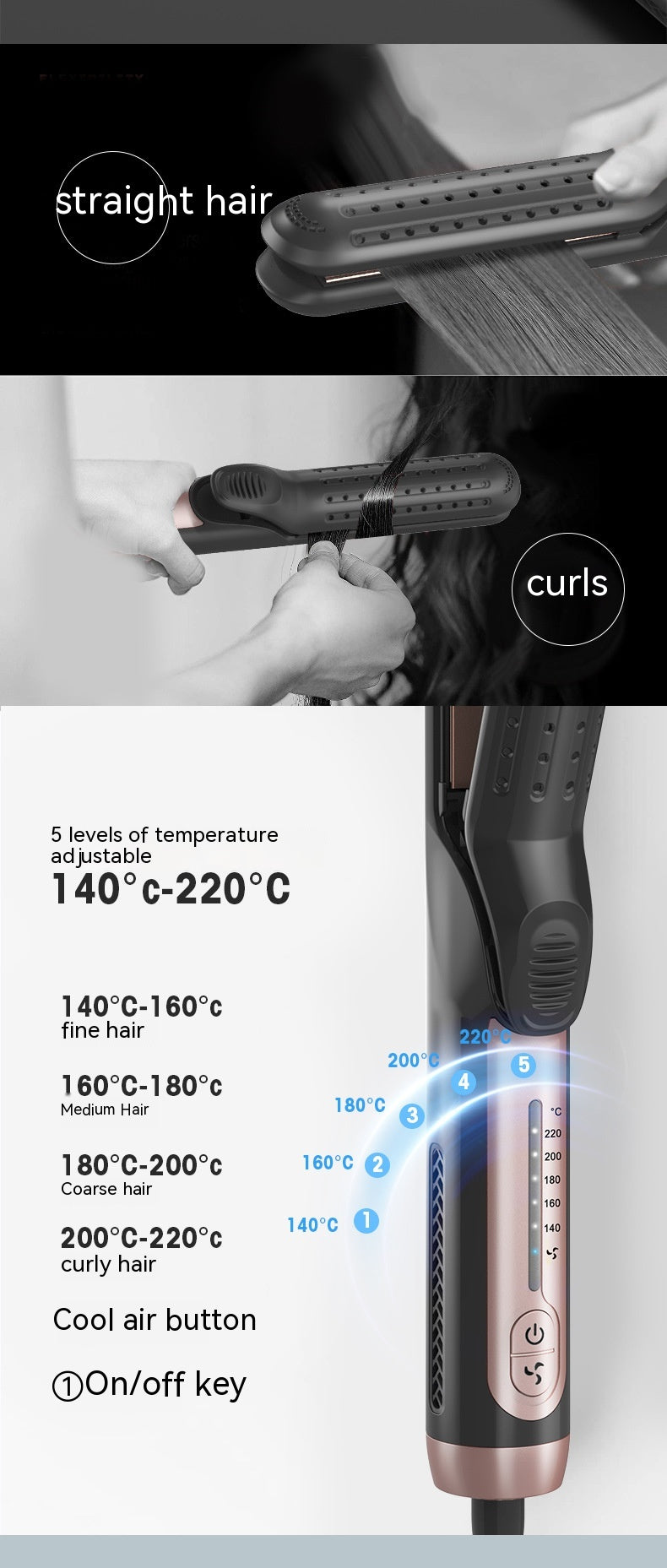 Cold Airflow Styler & Flat Iron with Negative Ions