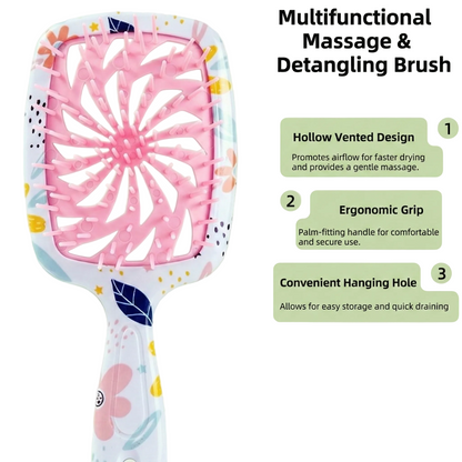 Vented Curved Detangling Brush & Scalp Massager (Wet/Dry Use)