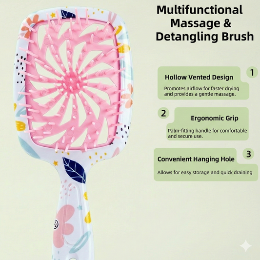 Vented Curved Detangling Brush & Scalp Massager (Wet/Dry Use)