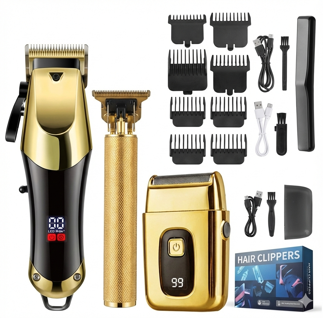 Gold Hair Clipper and Trimmer Barber Set