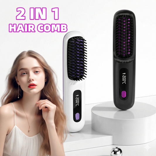 Wireless Portable Hair Straightener Brush with Fast Heating