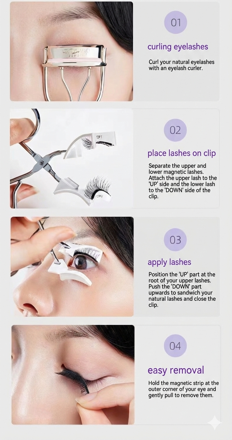 Reusable Magnetic False Eyelashes Kit with Applicator