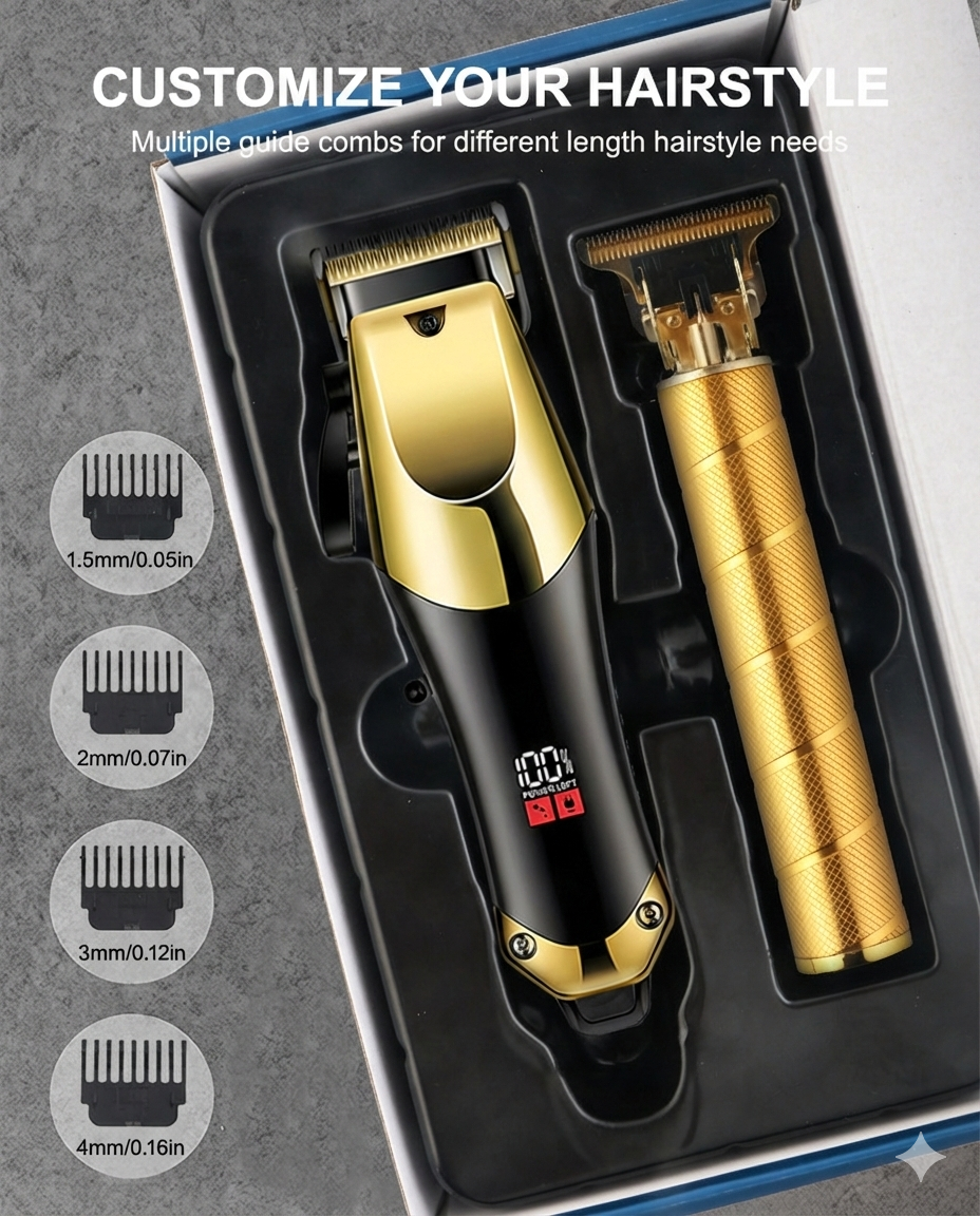 Gold Hair Clipper and Trimmer Barber Set