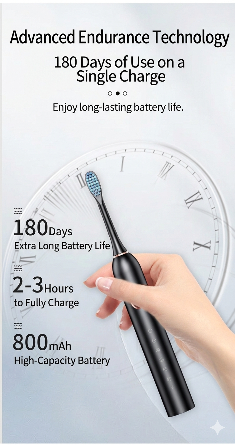 Sonic Electric Toothbrush with 180 Day Battery Life