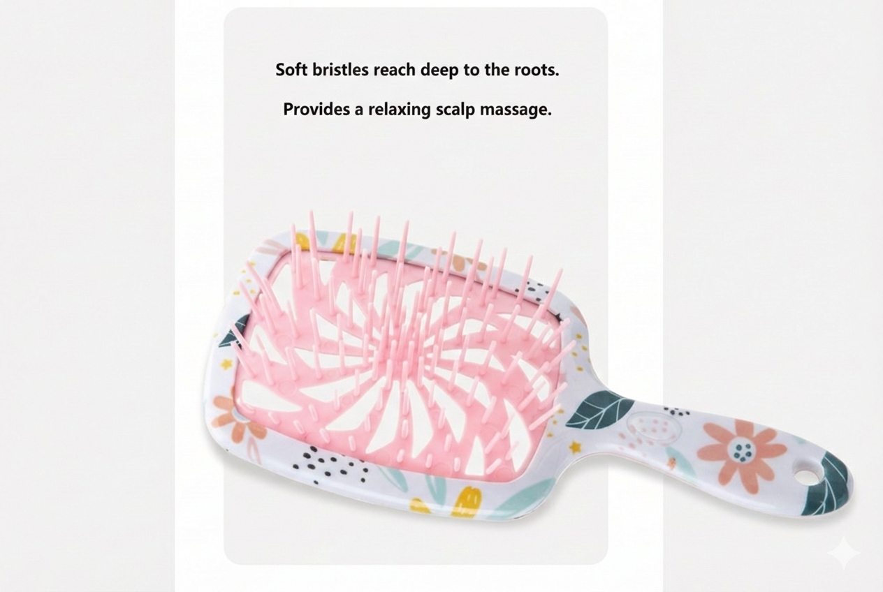 Vented Curved Detangling Brush & Scalp Massager (Wet/Dry Use)
