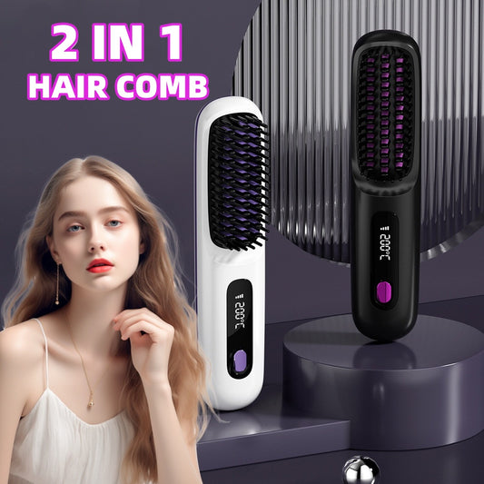 Wireless Portable Hair Straightener Brush with Fast Heating