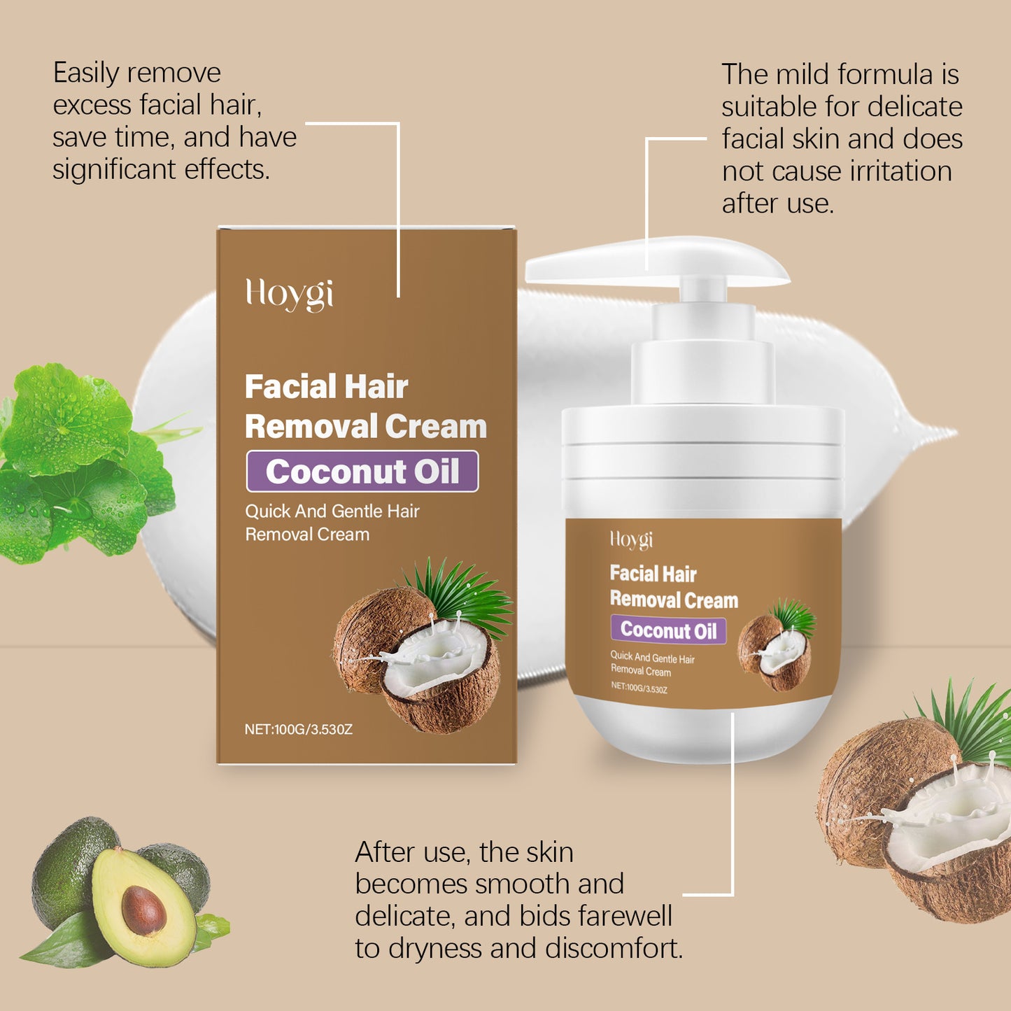 Coconut Oil Gentle Facial Hair Removal Cream